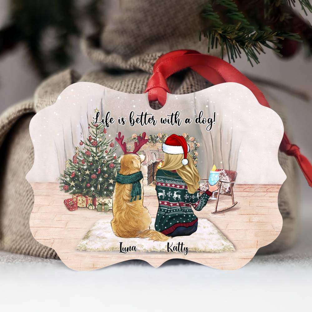 Girl and Dogs - Life is better with a dog - Personalized Ornament